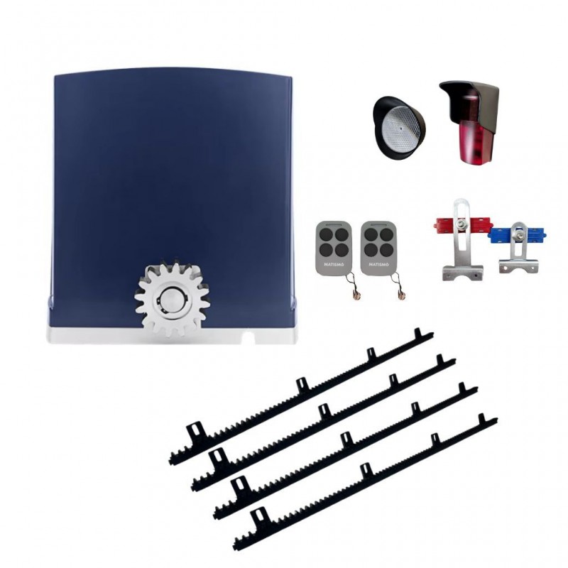 Motor puerta corredera MATISMO AMC800 Kg  - Kit formado por motor,  central, cuatro cremalleras, fotocelulas y tres mandos