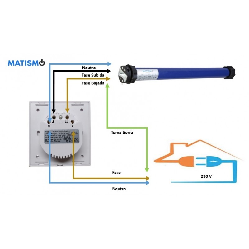 Motor tubular para persiana + Interruptor Wifi - Eje 40 mm
