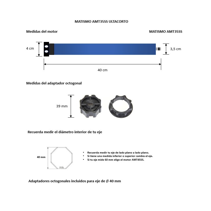 Motor persiana 40 mm super corto - Hasta 26  kg - MATISMO AMT35SS